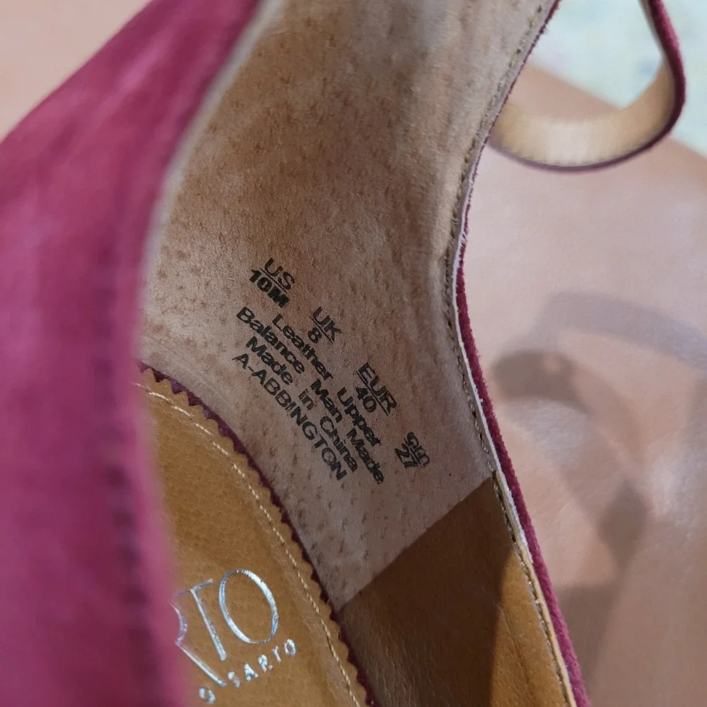 Abbington Burgundy Suede Franco Sarto Pump Women's SZ 10M ankle strap block heel